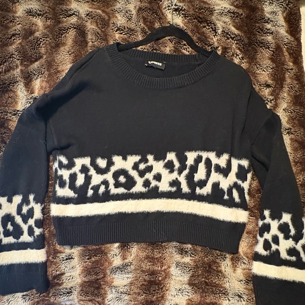 Express Black Sweater with White Animal Print